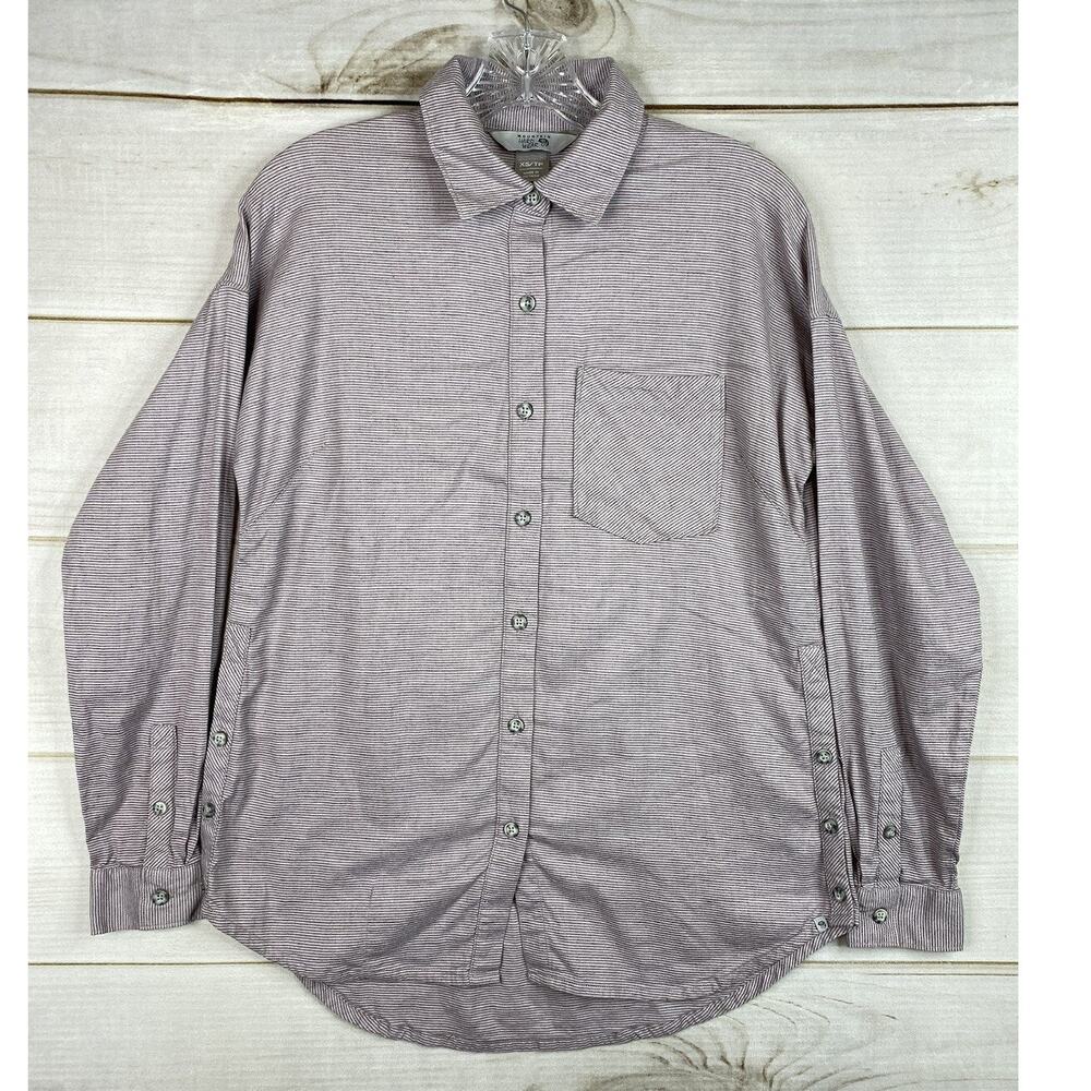 Mountain Hardwear Shirt Womens XS Purple Gray Stripe Stretch Flannel Button Up